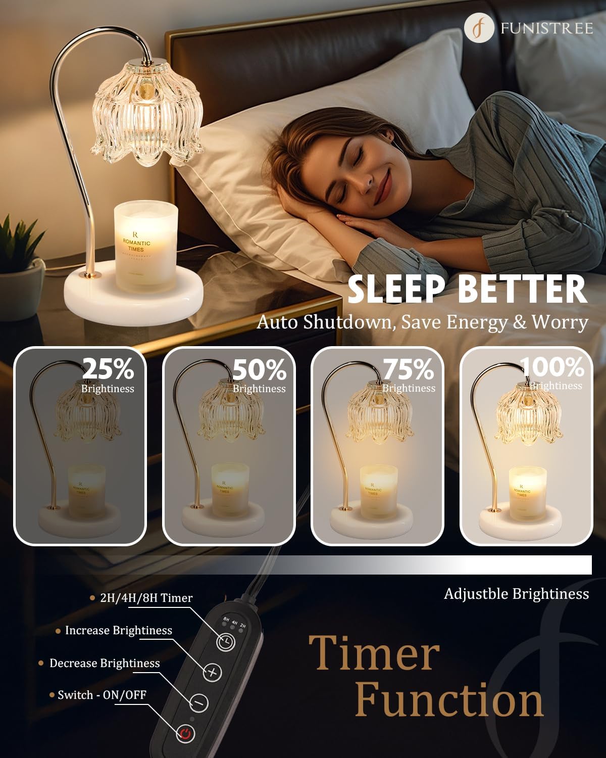 Candle Warmer Lamp with Timer & Dimmable, Adjustable Height Christmas Candle Warming Lamp Gift, Birthday Gifts for Women Mom, House Warming Gifts New Home Marble Base Wax Melt Warmer for Jar Candles