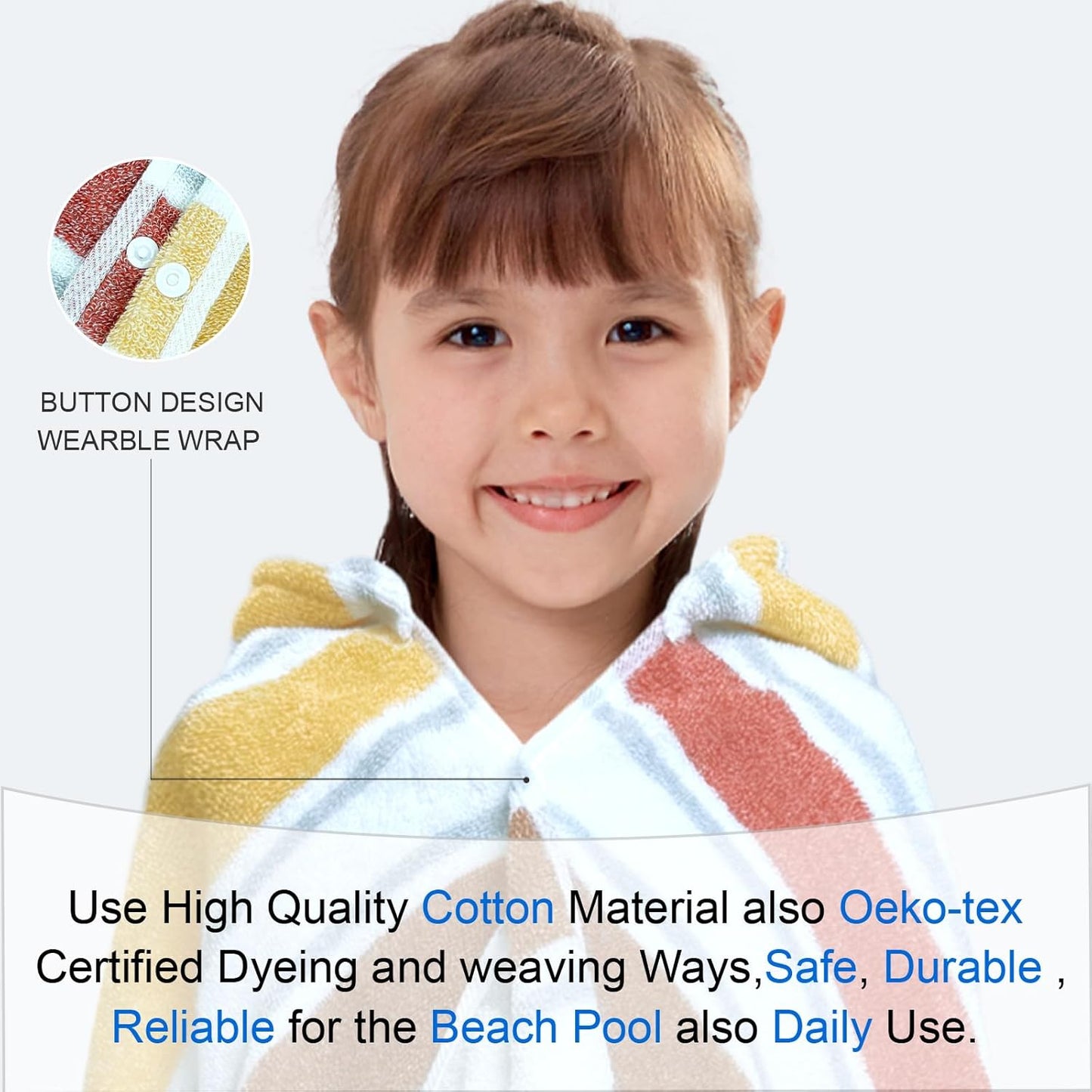 VOOVA & MOVAS Hooded Bath Towels for Kids (3-10Years,27.5"x55"),100% Cotton Absorbent Soft Towel Wrap for Toddler Boys,Perfect for Bathroom | Pool | Beach | Swimming, Jacquard Stripe