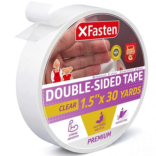XFasten Double Sided Tape Clear, 1.5-Inch by 30-Yards, Single Roll Ideal as a