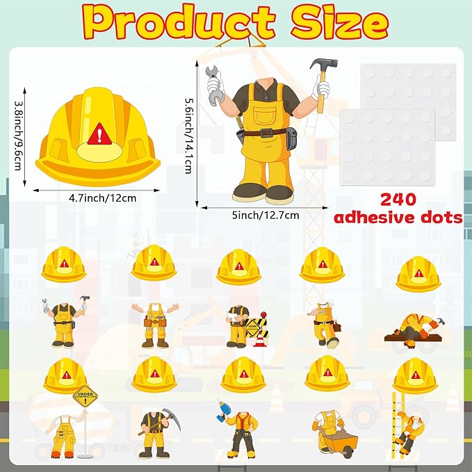 60pcs Construct Theme Cutouts Construction Helmet Bulletin Board Decorations