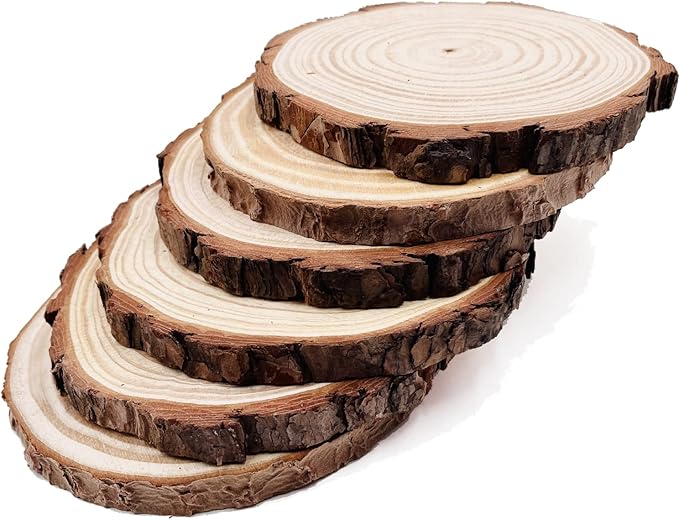 Natural Round Discs Rustic Wood Slices 6 Pcs 6.3-6.7 inch Unfinished Wood kit