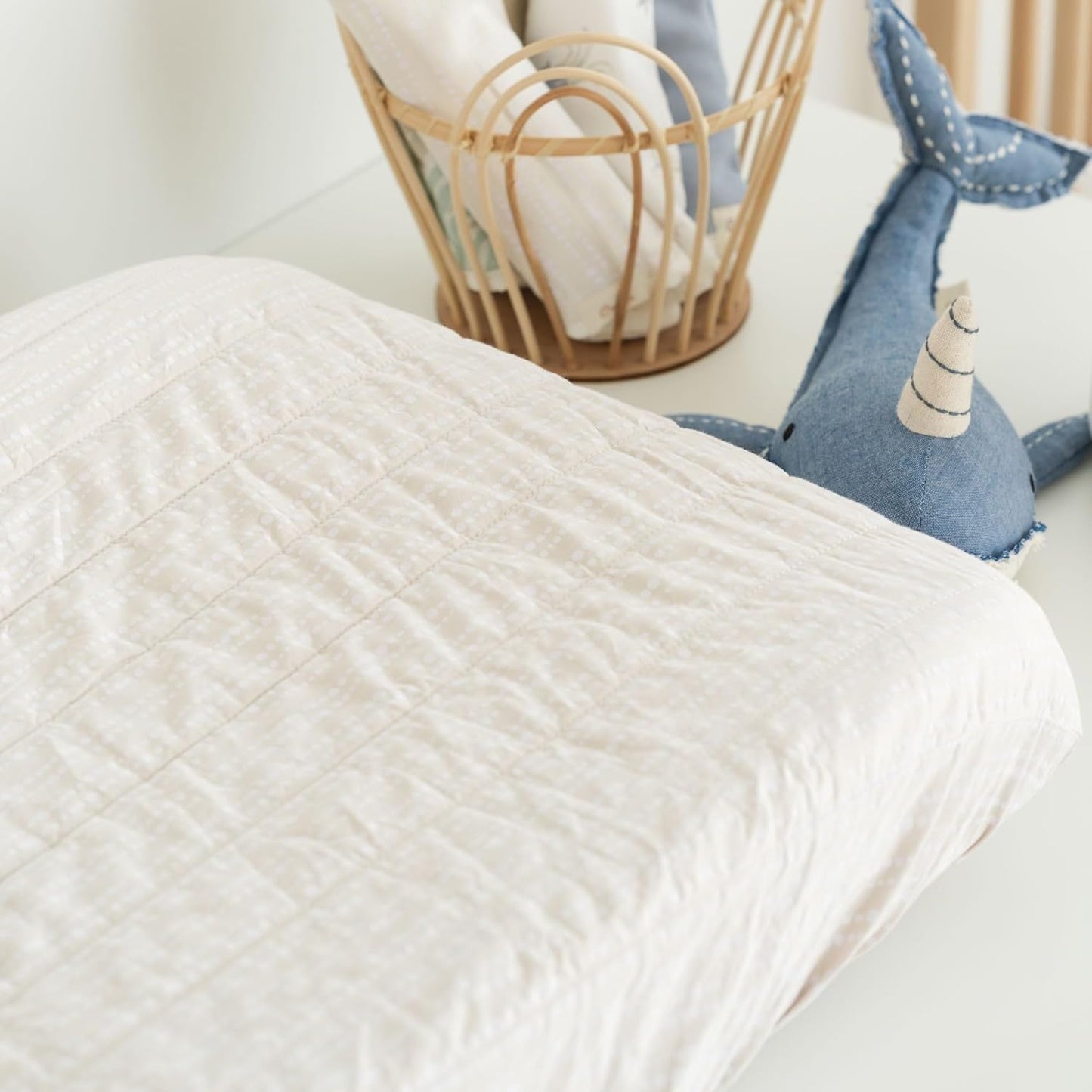 Crane Baby Changing Pad Cover, 100% Cotton Sateen Exterior Change Pad Cover, Neutral Dot, 16" x 32", Fitted Changing Pad Covers, Changing Table Pad Cover for Nursery, Baby Registry or Shower Gift