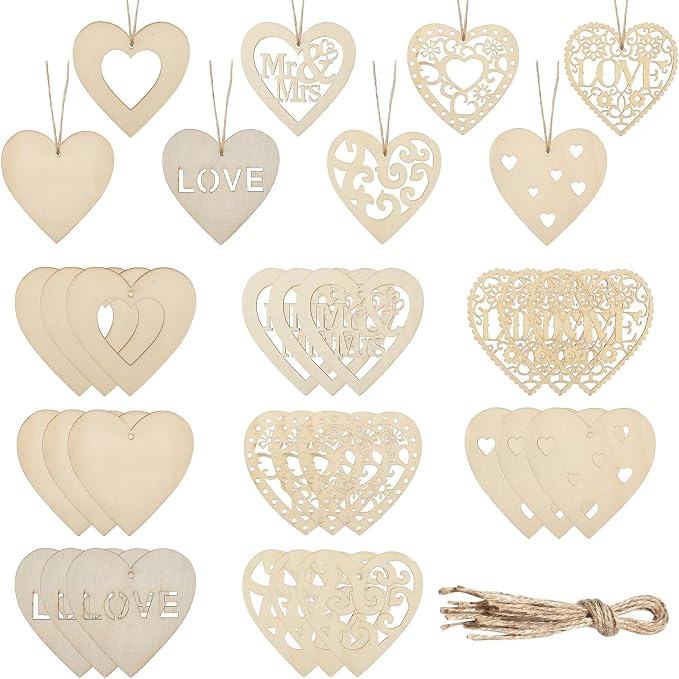 40 Pcs Unfinished Wood Heart Cutouts