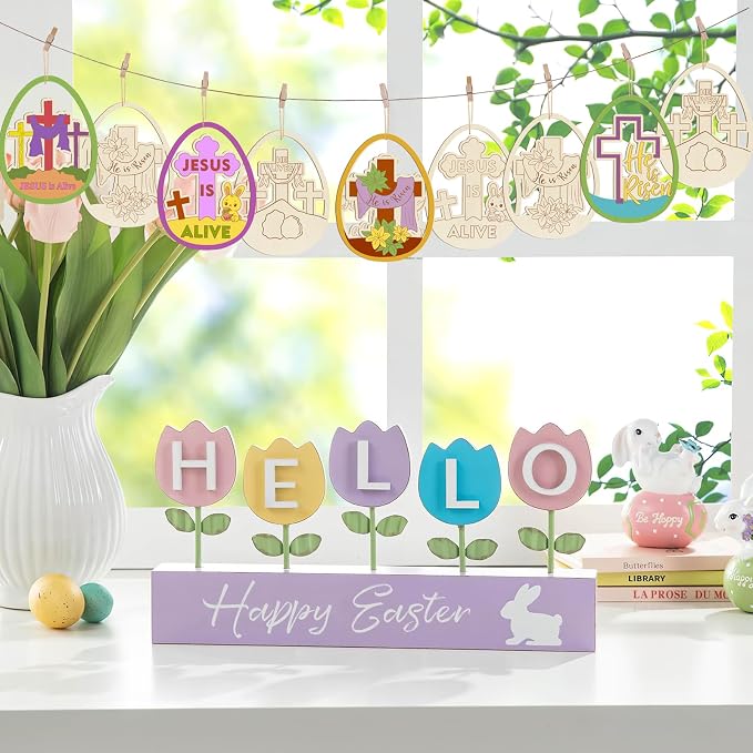 36PCS Wooden Easter Ornaments to Paint, Christian DIY Blank Unfinished Wood Egg