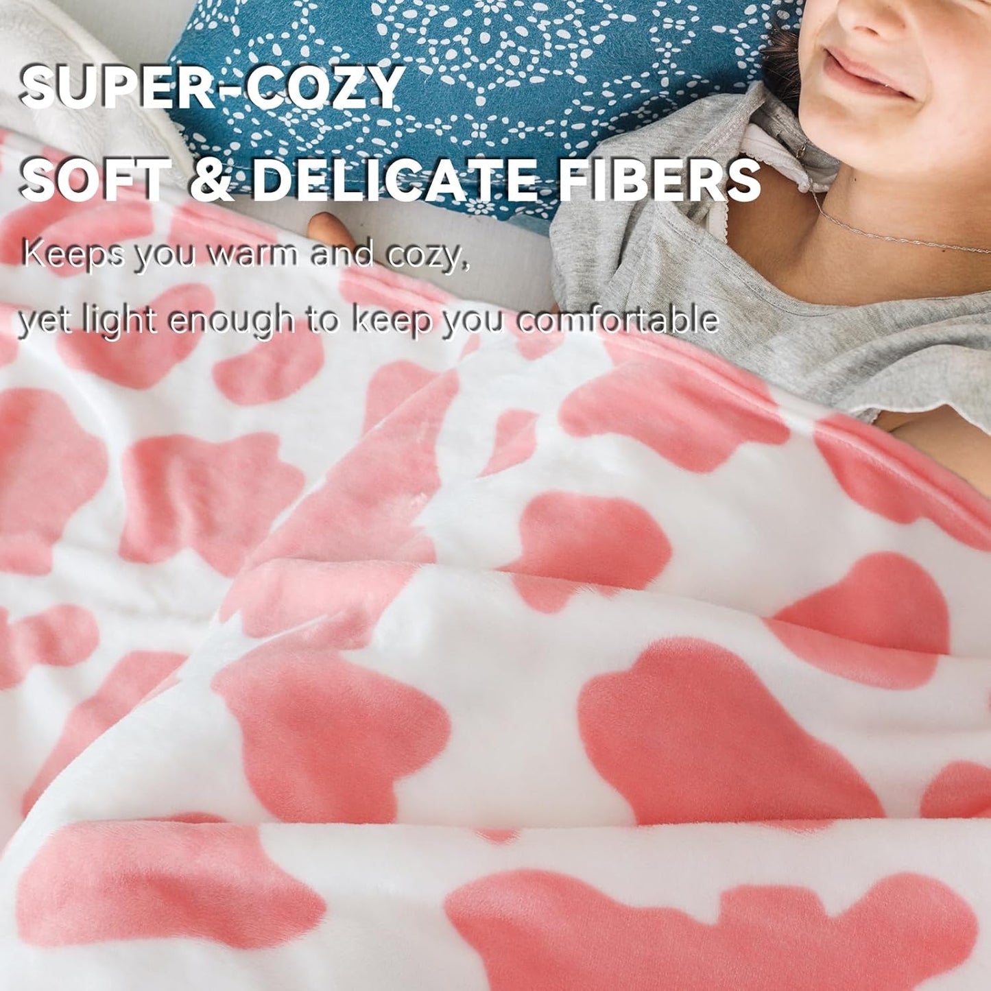 Light Pink Kids Blanket - Soft Fleece Cow Print Throw for Nursery, Crib, Stroller - Cute Girls Birthday Gifts, Room Decor 40"x50"