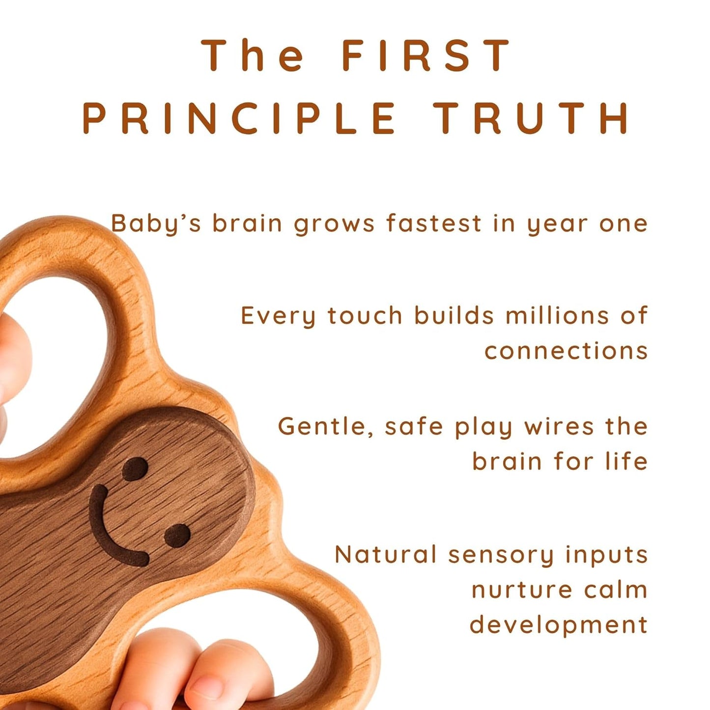 HippoToys Wooden Baby Rattle for 0 to 12 Months | No Paint, No Plastic, No Toxins | Montessori Inspired Natural Baby Toy | Calm Muted Sound | 100 Percent Natural Beechwood | Ideal for Baby Gifting