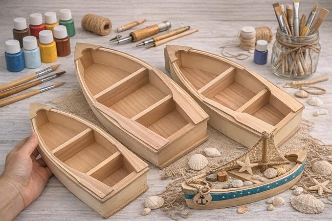 Unfinished Wooden Boat 2 Pack