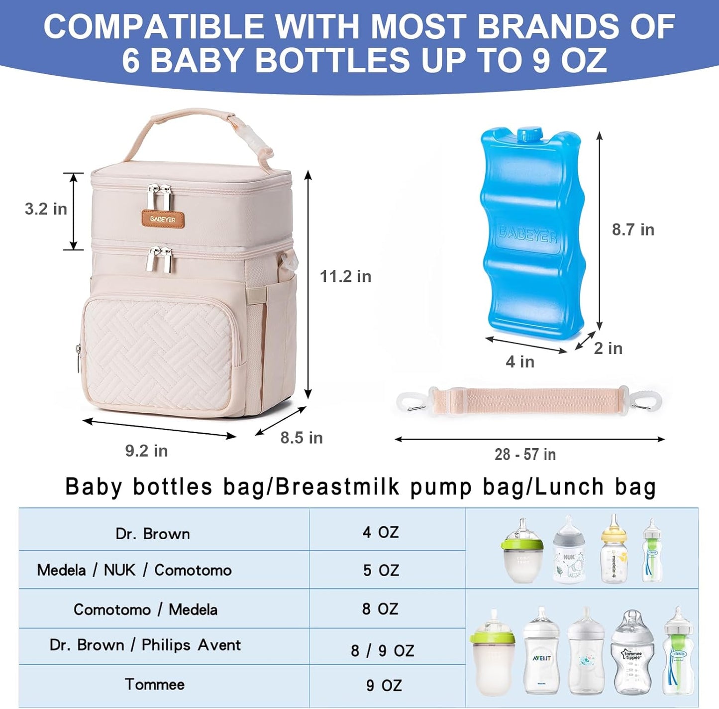 Breastmilk Cooler Bag with Ice Pack Fits 6 Baby Bottles Up to 9 Ounce