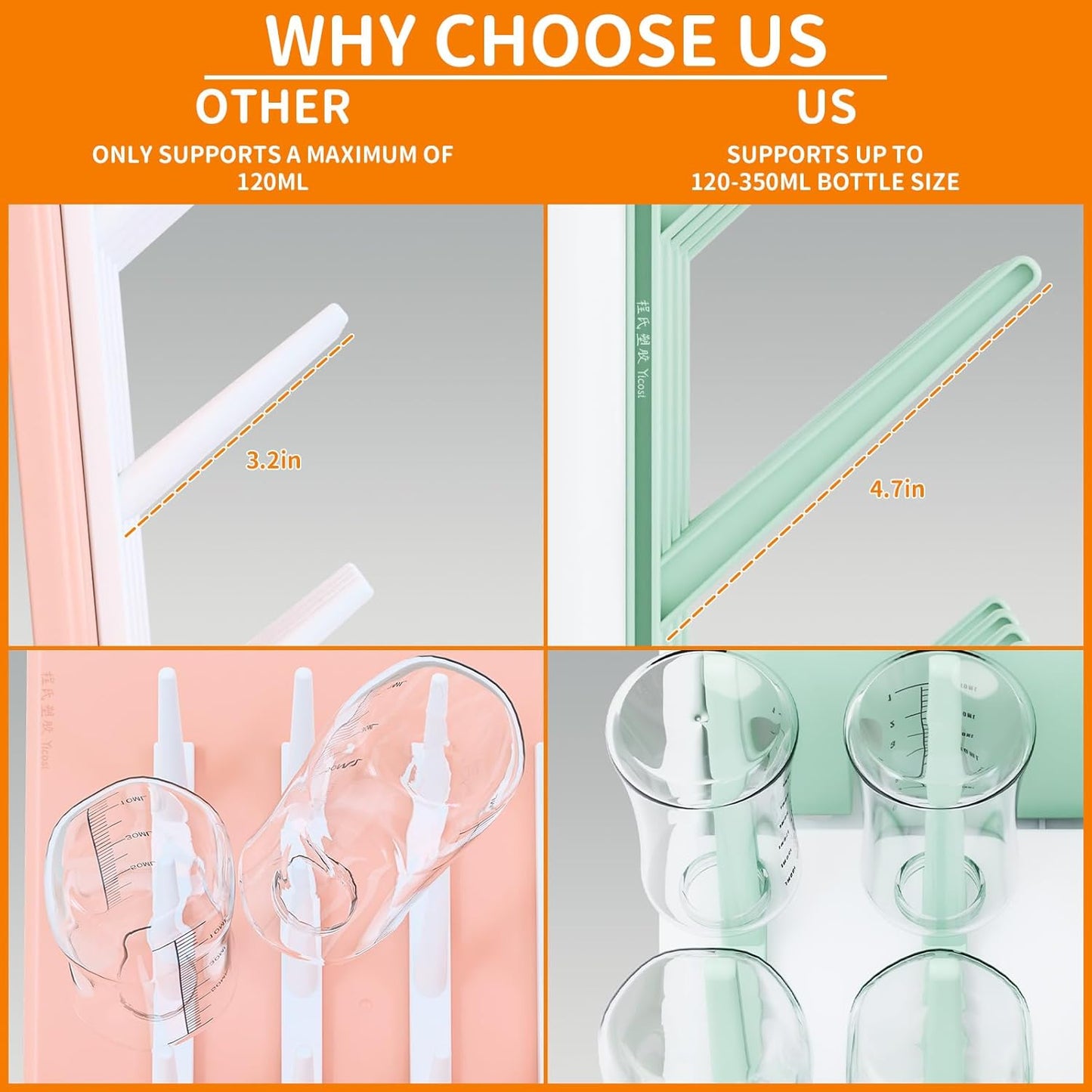 Yieach Larger Vertical Baby Bottle Drying Rack - BPA FREE - Space Saving Feeding Bottles Drying Rack Holder for Countertop,Baby Bottle Holder Storage Station for Pacifiers,Pump Accessories Stand,Green