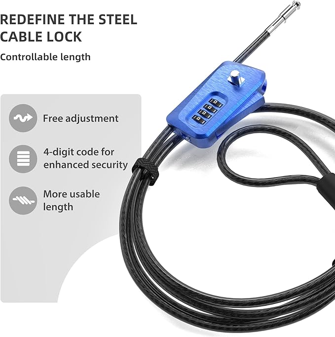 6ft Python Cable Lock for Bike, Bicycle, Trail Camera Locking, 4 Digit Combination Lock Outdoor Use, Heavy Duty Anti Theft, Long Security Cable Wire Candado for Trail Cam, eBike, Kayak
