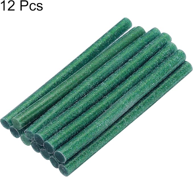 uxcell Mini Hot Glue Sticks for Glue Gun 7mm x 100mm Glitter Dark Green 12pcs