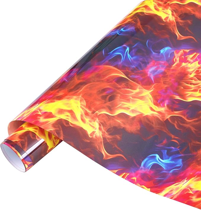 Tintnut Orange Blue Flame Heat Transfer Vinyl Roll, stretch washable, compatible