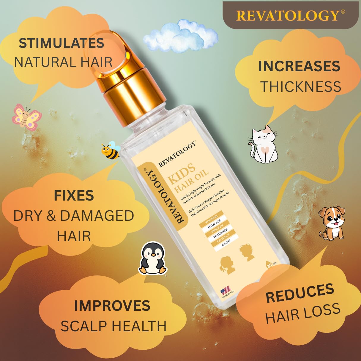 REVATOLOGY Kids & Baby Hair Growth Product High Potency Scalp & Hair Oil (Made in USA) 26 Cold-Pressed Botanicals for all Ages and Hair types -Thin, Curly, Thick Hair | Cruelty & Chemical Free