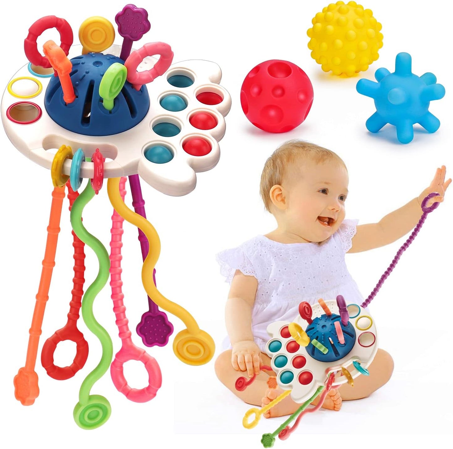 Baby Sensory Montessori Toys for 18 Months Sensory Balls Pull String Toys for Babies Teething Developmental Toy for Boys Girls Christmas Birthday Gifts Infant