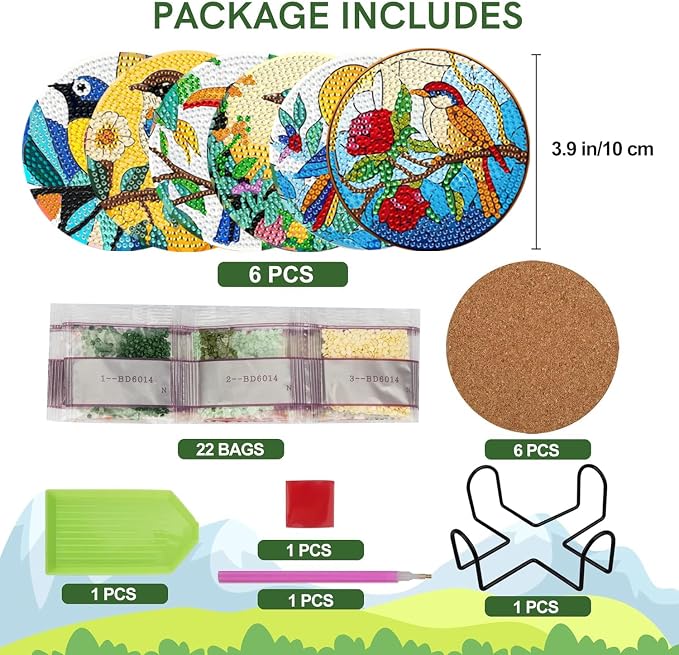 EWJRNSF 6 PCS Bird Diamond Art Coasters DIY Kit