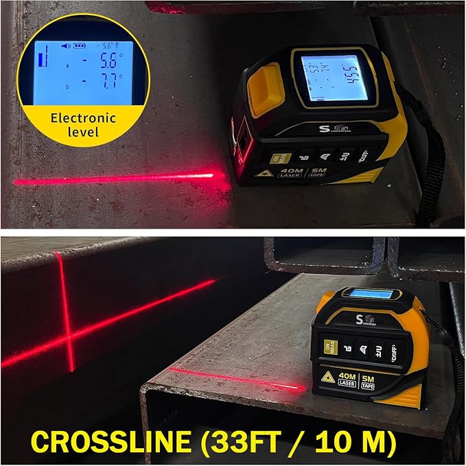 4-in-1 Laser Tape Measure with Laser Level Crosshairs |130ft/40m Laser