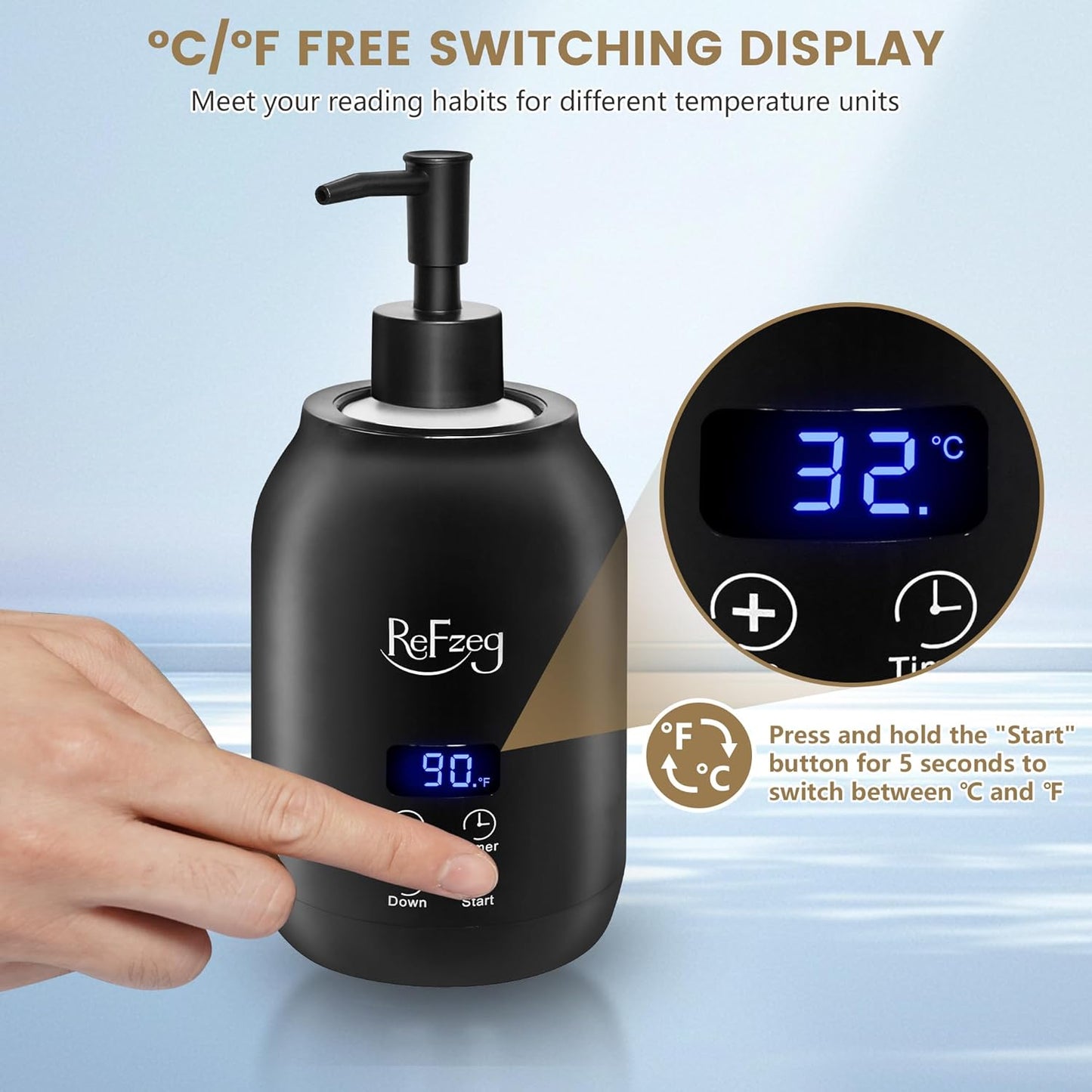 Massage Oil Warmer Bottle Professional Electric Lotion Digital Heater for SPA, Portable Oil Warmer Heated Cream for Beauty Salon Home, with ℃/℉ Switchable Display, Two Oil Dispenser Bottle