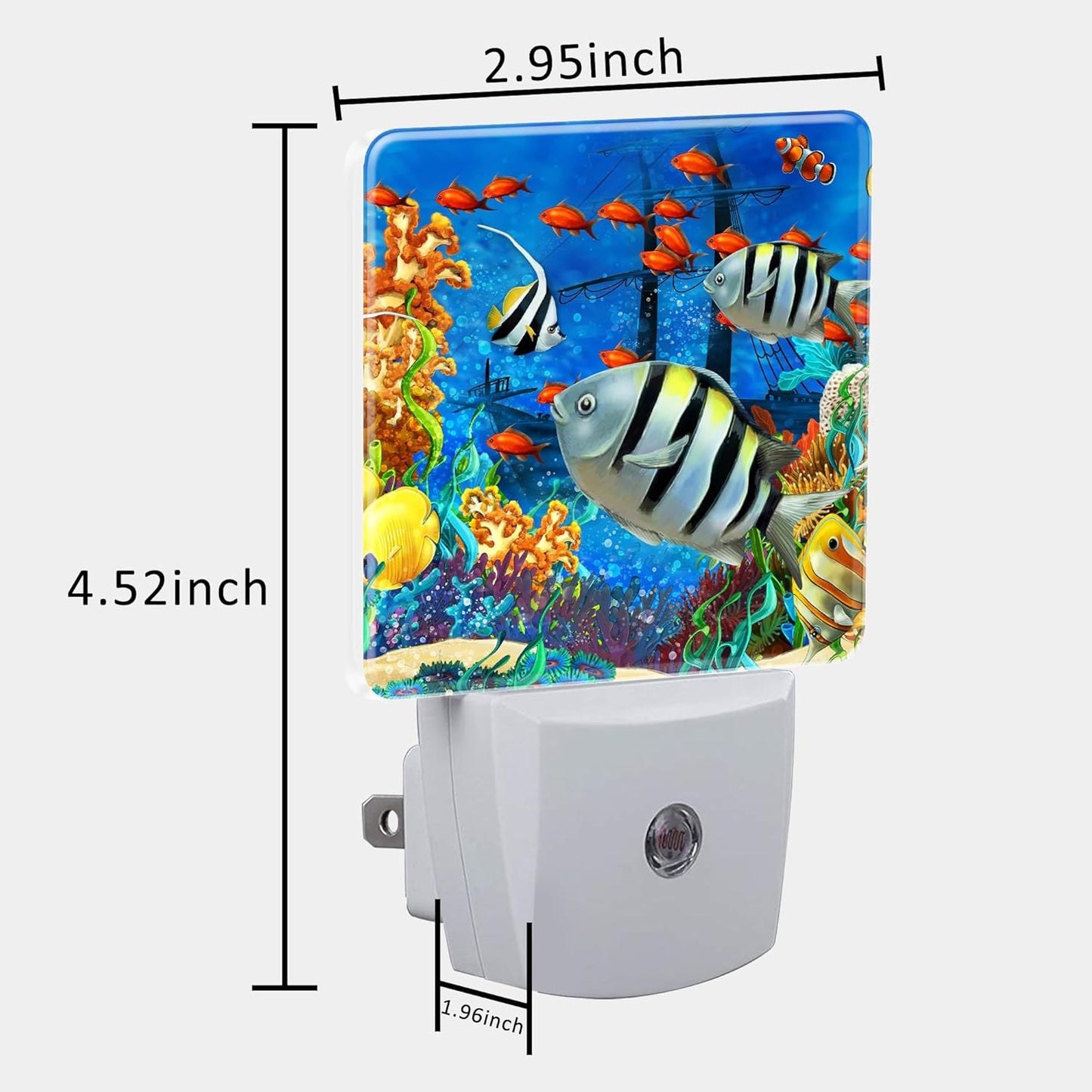 Cartoon Colorful Underwater World Night Light Plug into Wall with Dusk to Dawn Sensor Cute Nightlight for Kid Girls Boys Women Men Room Decor, Hallway, Kitchen, Bathroom, Nursery, Stairs