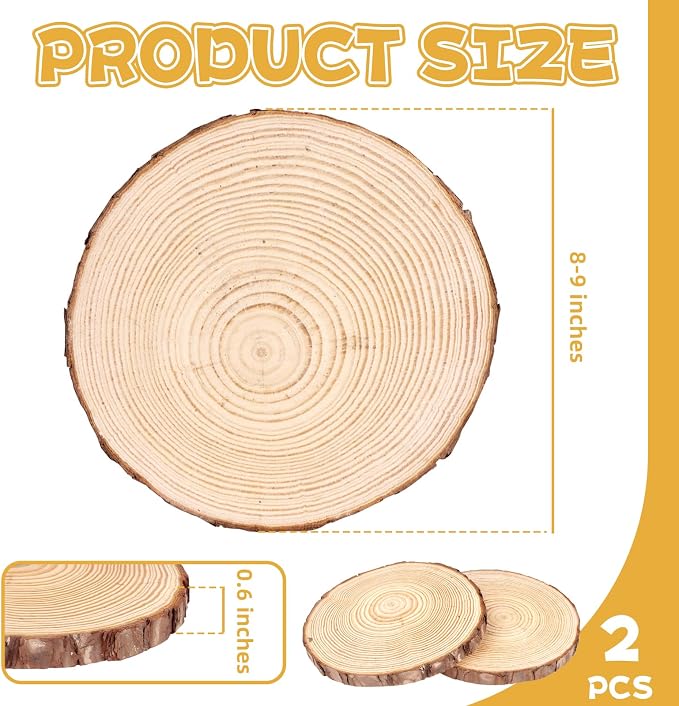 FSWCCK 2 Pack Nature Unfinished Round Wood Slices, 8-9 Inches Wooden Circle