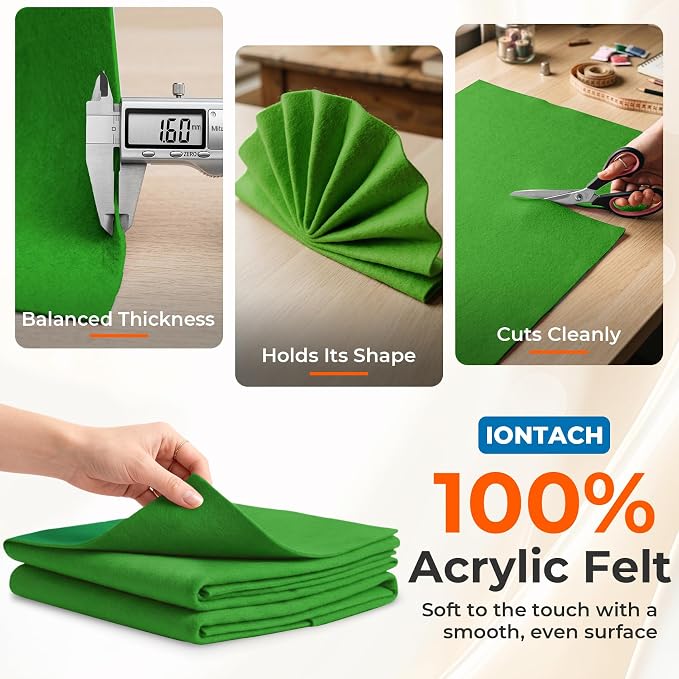 IONTACH 18" X 18" Soft Felt Sheets 1.6mm Thick | Acrylic Felt Fabric Sheets