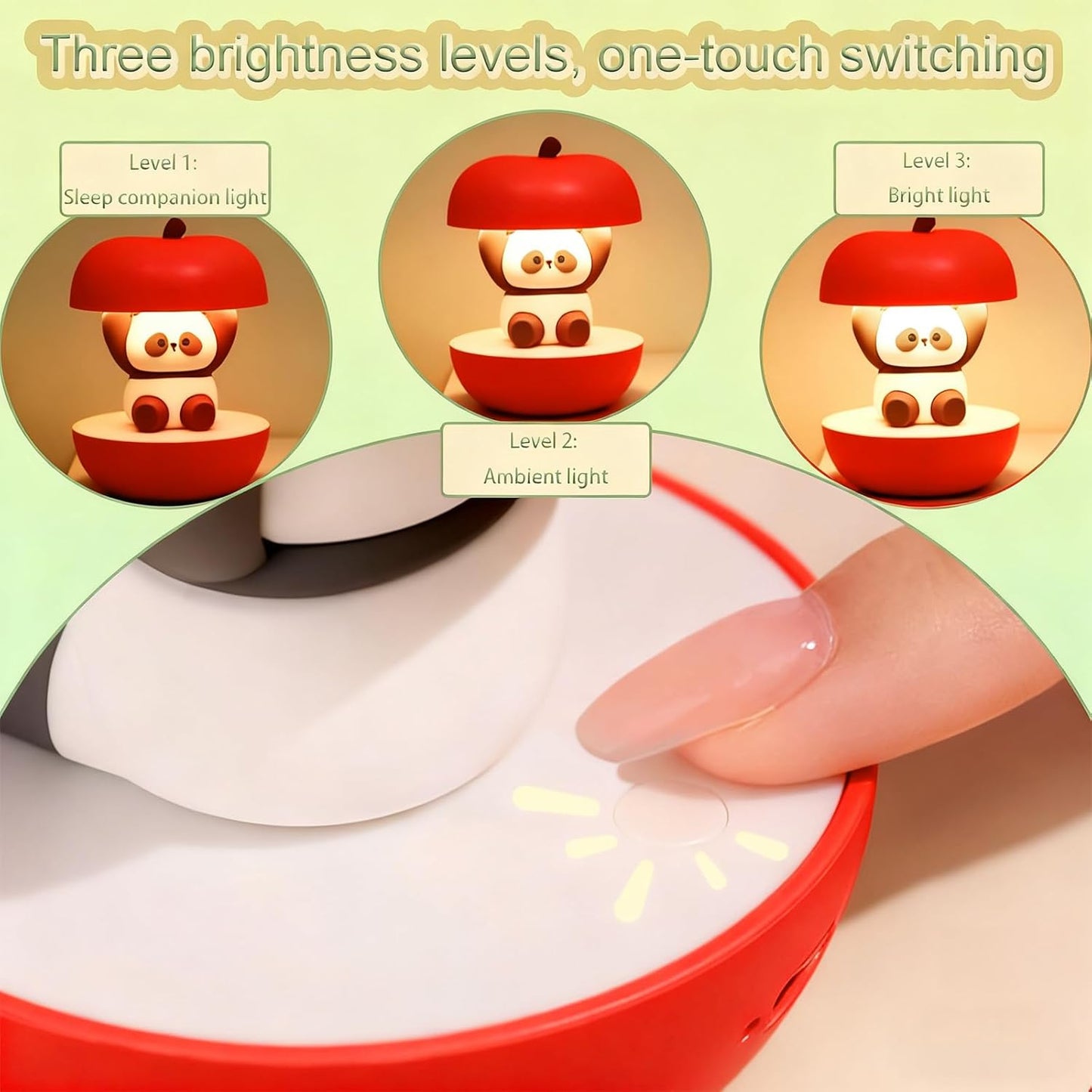 Cute Panda Night Light, LED Squishy Novelty Animal Night Lamp, 3 Level Dimmable Nursery Touch Kawaii Lamp, Birthday Christmas Gifts (USB Rechargeable)