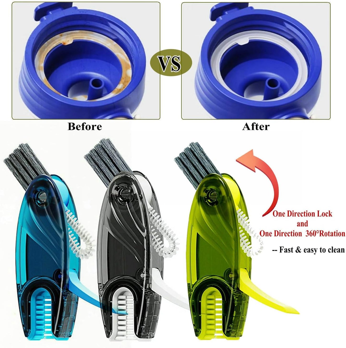 4 in 1 Cup Lid Cleaning Brush Set Multifunctional Bottle Brush Cleaner Tiny Bottle Cup Lid Brush Straw Cleaner Tools Mini Silicone Bottle Cup-Holder Cleaner with Hook Remover Blue & Grey