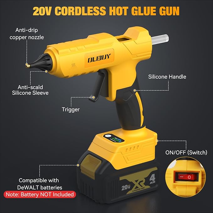 Cordless Hot Glue Gun for De-Walt 20V Battery - 100W Hot Glue Gun and 35PCS