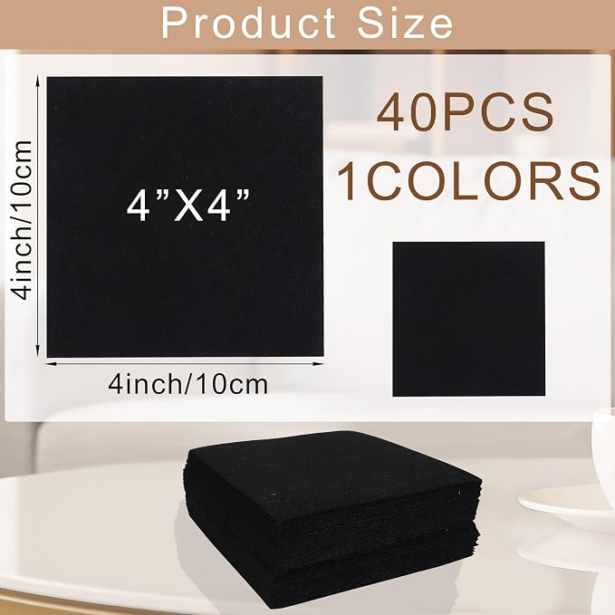 40 Pcs Stiff Felt Fabric Sheet for Crafts, 1mm Thick and 4”x 4”Black Felt