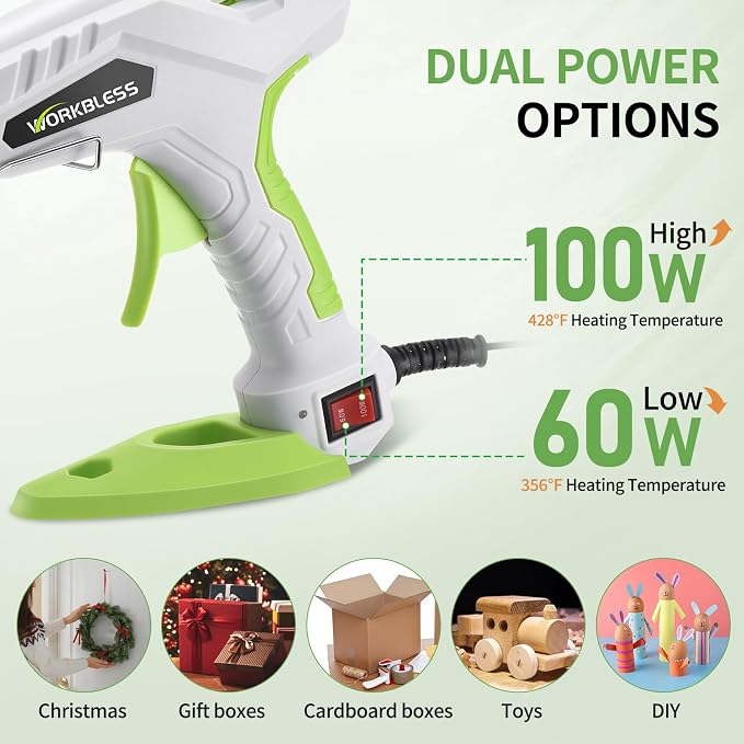 Full Size Hot Glue Gun 60W/100W Dual Power W/ 20PCS Sticks, Home Repair
