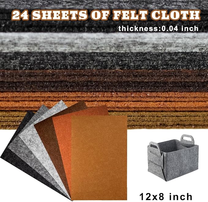 24 Pcs Felt Sheets for Crafts Felt Fabric Sheets, 8 Inch X 12 Inch Soft Brown