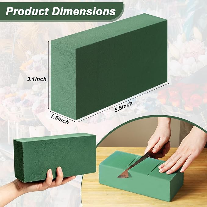 20 Pcs Floral Foam Blocks for Flower Arrangements 5.5"L x 3.1"W x 1.5"H | Green