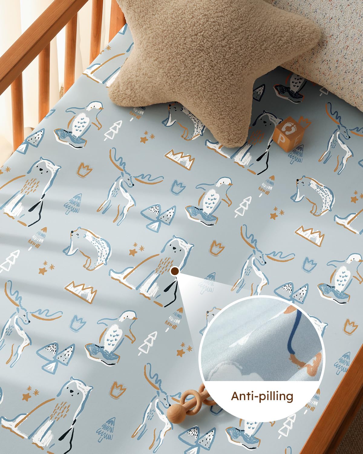 Pack and Play Sheets Fitted 3 Pack, Mini Crib Sheets for Pack N Play Mattress Stretchy Portable Playard Sheets, Soft Breathable Blue & Apricot Bear