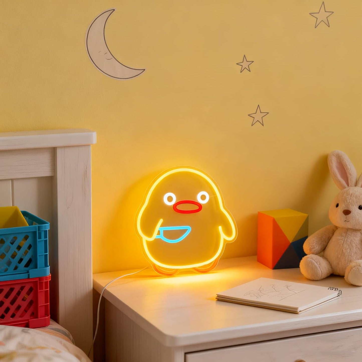 Duck Neon Sign, Dimmable Yellow Duck LED Night Light for Kids Room, Bedroom, Game Room, Living Room, Nursery, Play room & Pet Store Decor, USB Powered Animal Night Light, Party & Birthday Gift