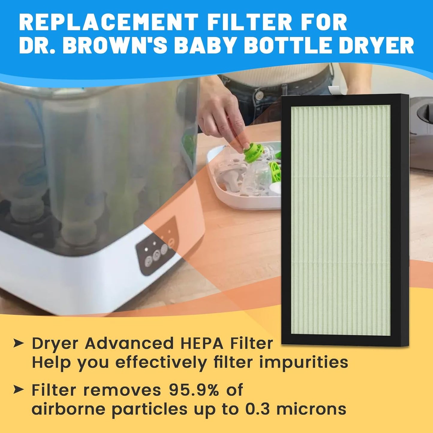 4 Pack HEPA Filter Replacement Compatible with Dr. Brown's Dryer - Dryer Advanced Filter for Baby Bottles and Pacifiers