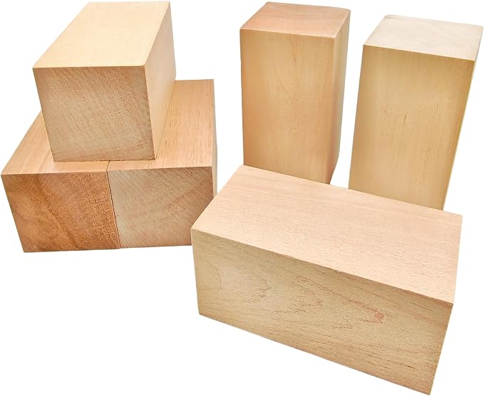 6Pcs Unfinished Basswood Blocks-2x2x4 Inch Rectangular Linden Wood Blocks