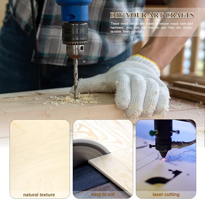 FSWCCK Unfinished Blank Square Wood Pieces, 5 Pack 6 mm 1/4" x 12" x 12" Craft