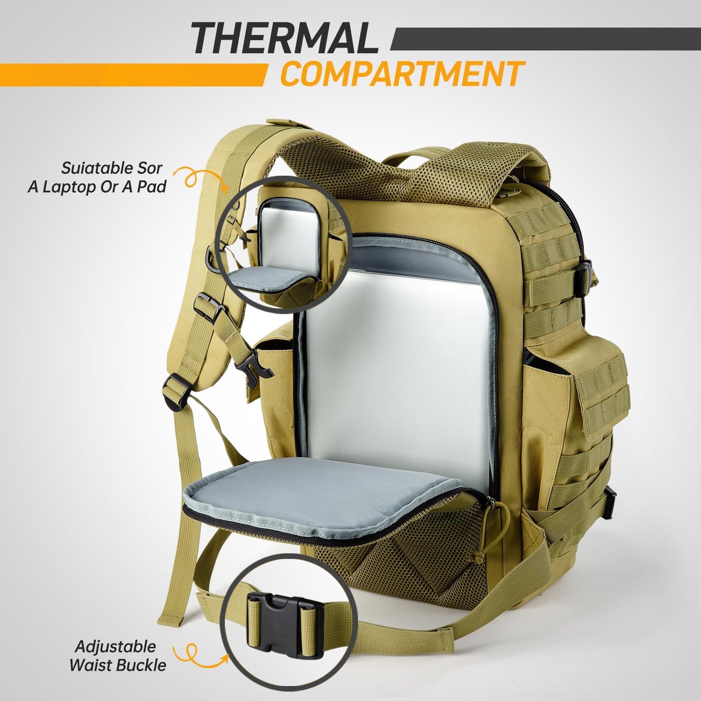 SHARKMOUTH Military Diaper Bag for Dad - Insulated Baby Diaper Backpack with Patches for Hiking Travel Camping - Baby Shower Gifts Tan
