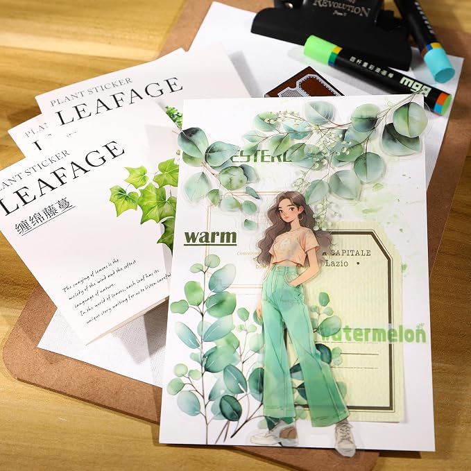120 Pcs Botanical Leaf PET Stickers