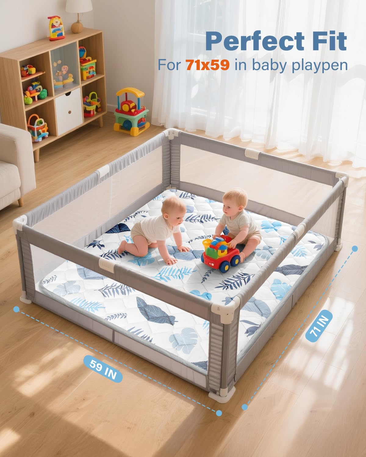 Baby Play Mat, Non-Slip Baby Mat for Floor, Soft Thicker Playpen Mat, Portable Playmat, Crawling Mat for Babies, Toddlers & Infants to Play and Learn（ 71"x59"）