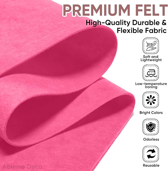 Soft Felt Fabric Sheet 18" x 36", 1.6mm Acrylic Craft Felt, Neon Pink | Soft