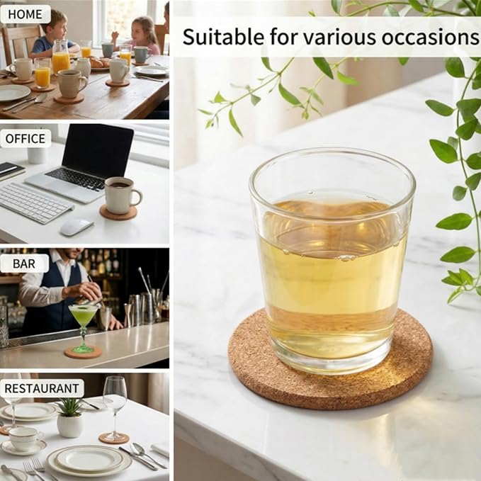 Tebery 20 Pack Cork Coasters Round, 3.9" Bar Coasters