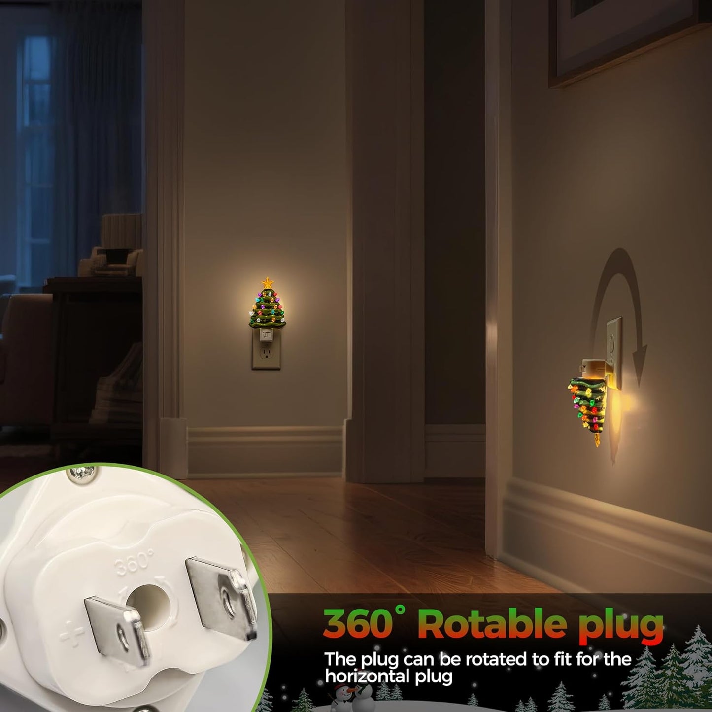 DORESshop Ceramic Christmas Tree Night Light, 3000K Night Lights Plug into Wall, Cute & Funny Christmas Decor Night Light for Kids, Plug in Nightlight with 360° Rotatable, Holiday Party Decor, 2 Pack
