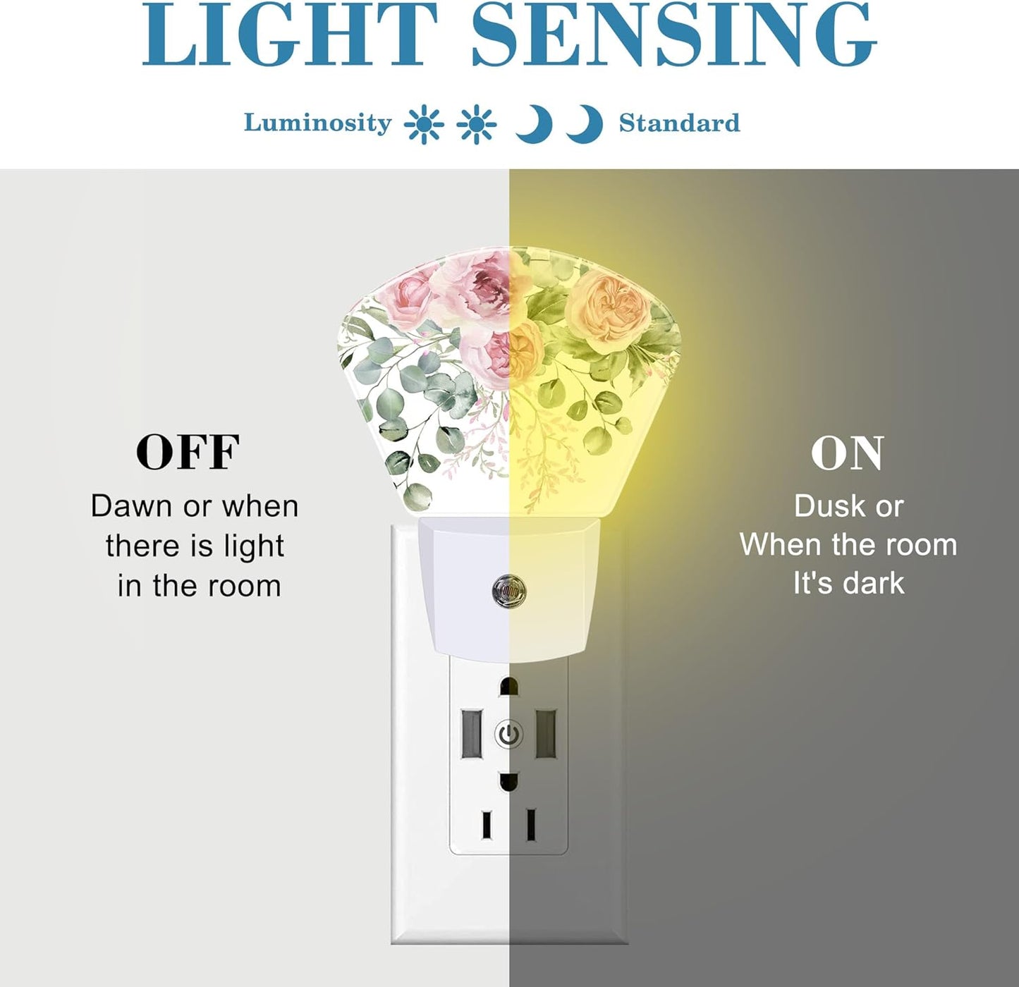 Pink Flowers Plug in Night Lights, Eucalyptus Greenery Nightlight Plug Into Wall Dusk to Dawn Sensor for Kid Girls Boys Women Men Bedroom, Hallway, Kitchen, Bathroom, Stairs Decor