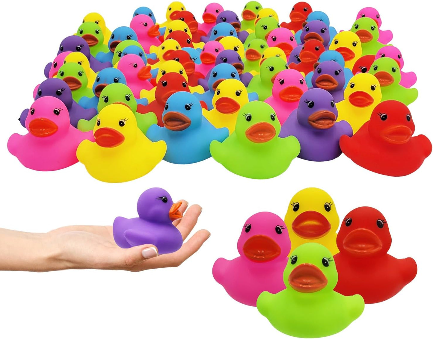 Classic Rubber Duck Toy Duckies for Kids, Six Solid Colors, Bath Birthday Gifts Baby Showers Classroom Summer Beach and Pool Activity, 2" (12-Pack)