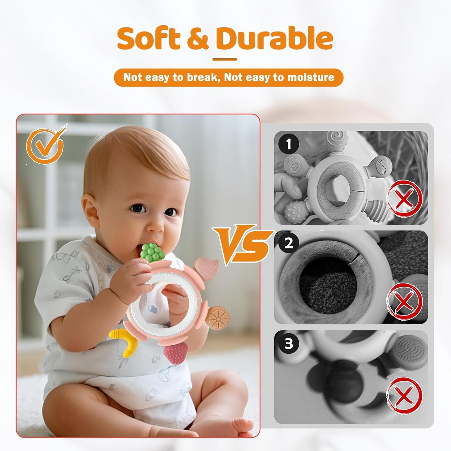 Baby Teething Ring Toy for 3–12 Months, Silicone Infant Teether for Sore Gum Relief, Soothing Sensory Chew Toy, Ideal Newborn Gift for Boys Girls Baby Shower, Birthday or Christmas, Pink