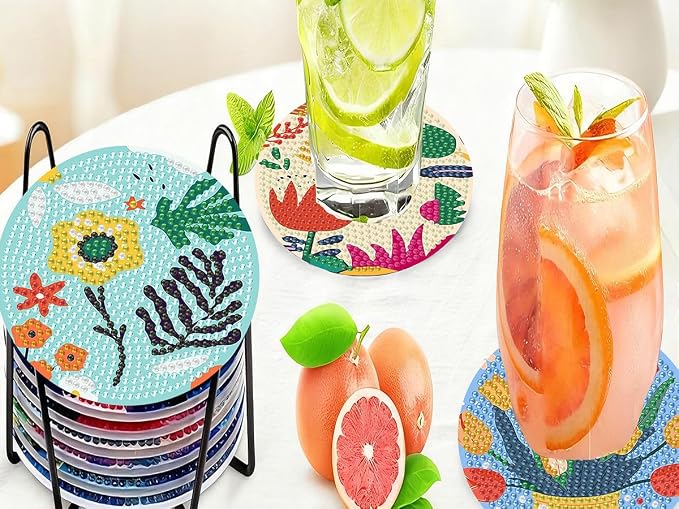 Benjenes 8PCS Flowers Diamond Art Coasters Kit