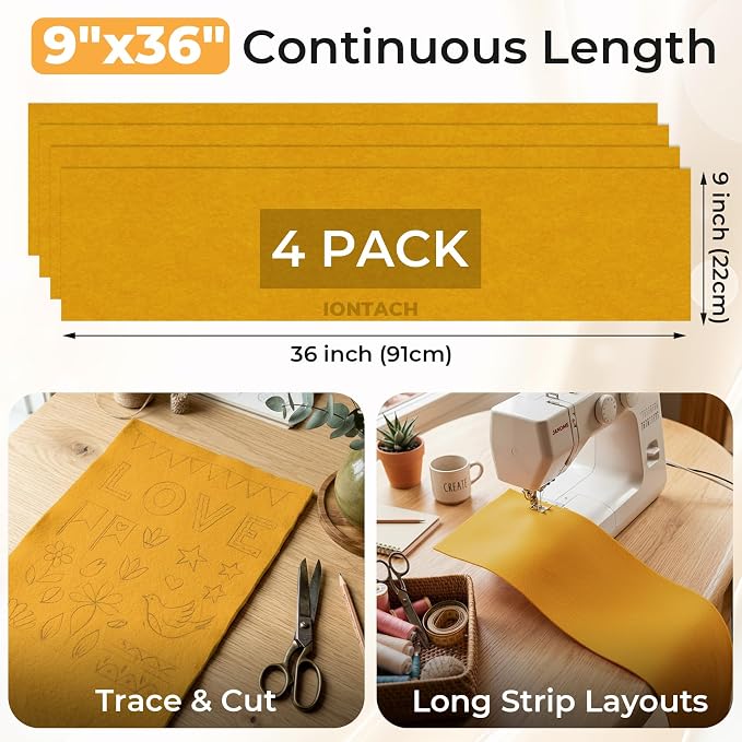IONTACH 9" X 36" Soft Felt Sheets 1.6mm Thick | Acrylic Felt Fabric