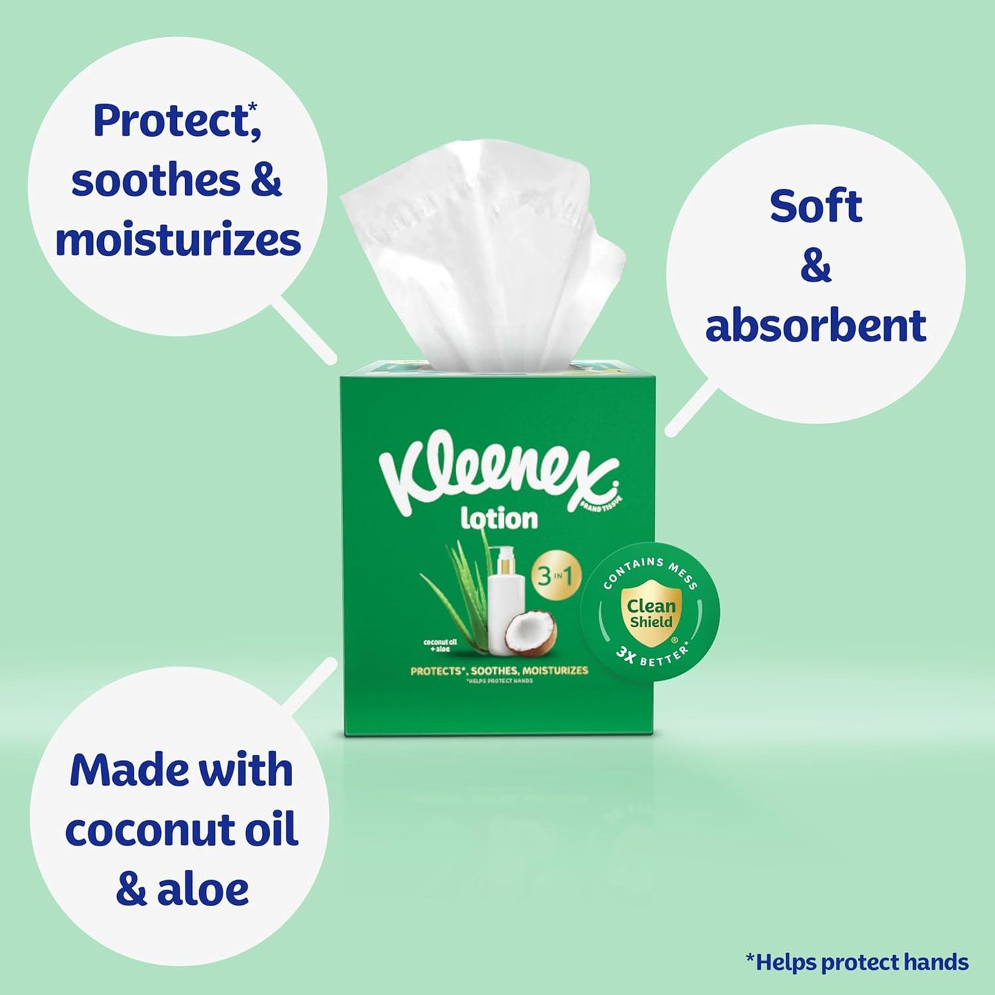 Kleenex Lotion Facial Tissues with Coconut Oil, 8 Cube Boxes, 80 Tissues Per Box, 3-Ply