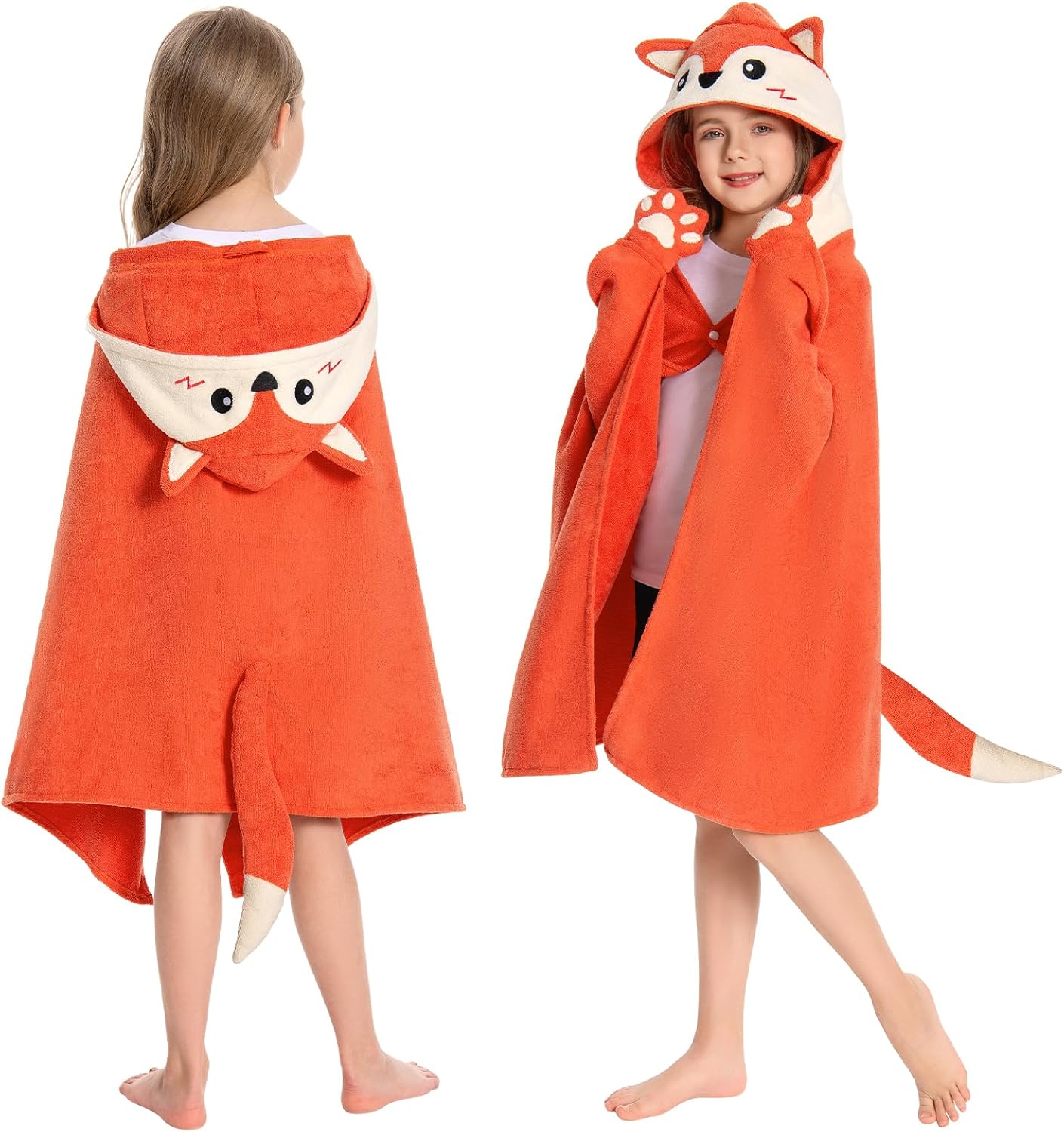 OLAOLA Fox Hooded Towel for Kids 3-12 Years, 28" x 53" Soft Thick Absorbent Beach Towels, Toddler Bath Towel Wrap Swim Pool Towels Poncho for Boys Girls