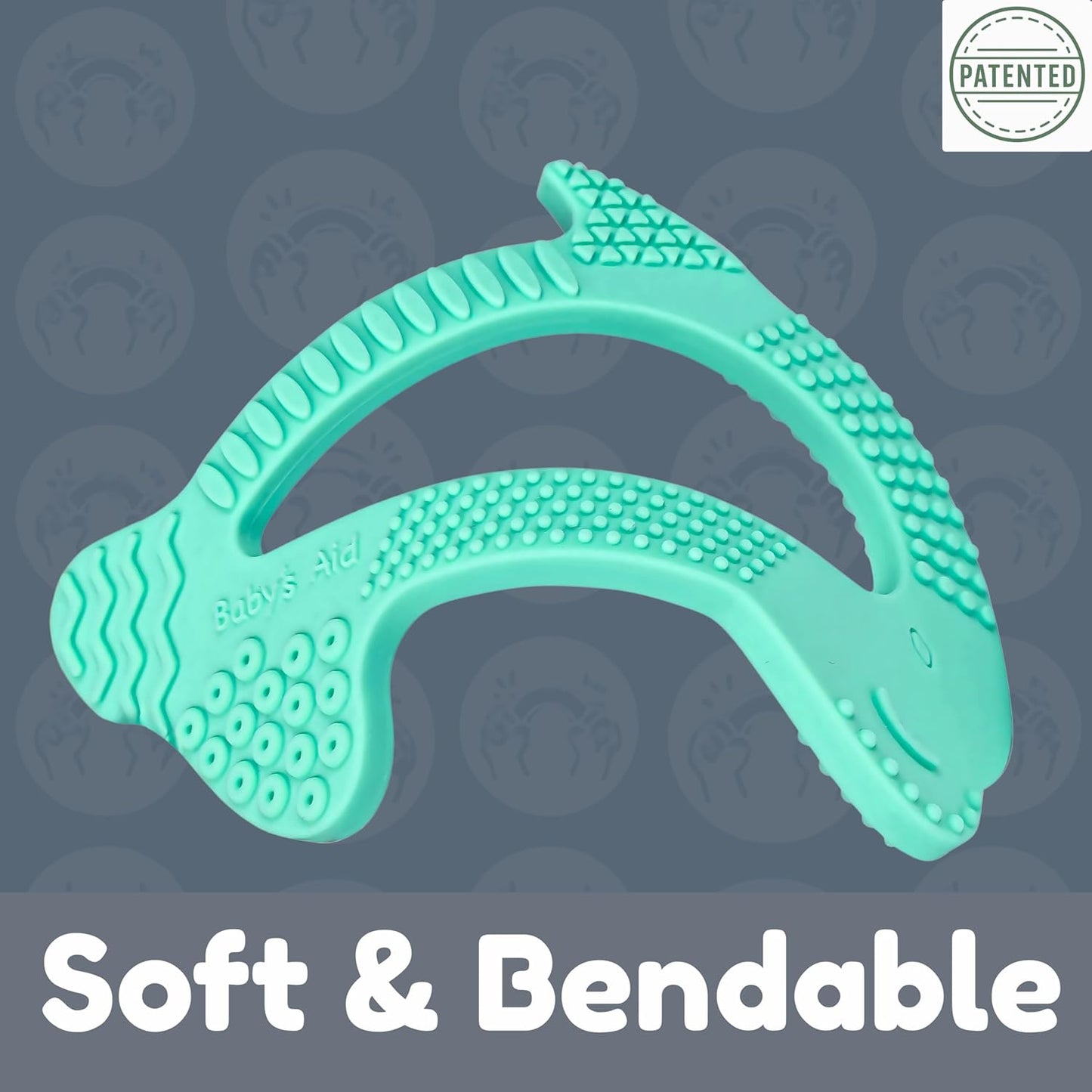 Silicone Baby Teether - Dolphin | 8 Teething Relief Textures, 100% Food-Grade, Easy to Hold & BPA Free Silicone Teethers for Babies, Baby Teething Toys, Soft Chew Toy for Babies Ages 3M+ - Baby’s Aid